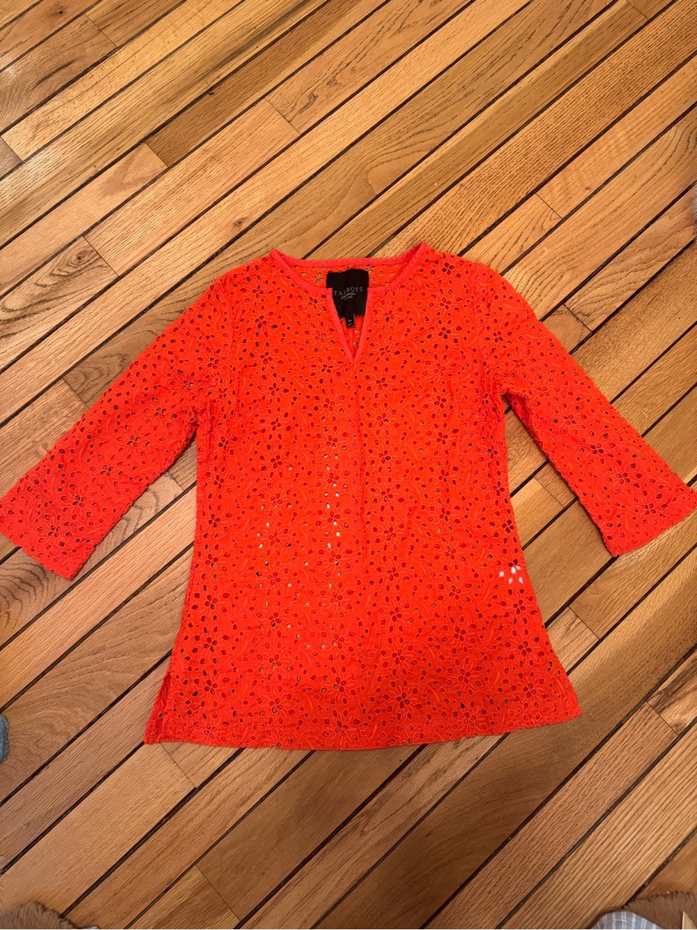 Talbots Orange Eyelet Split-Neck Tunic